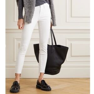 Frame White Mid Rise Distressed Staggered Step Hem Le Skinny De Jeanne Jeans